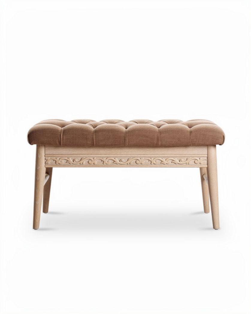 Ottoman en tissu pour salon avec détails décoratifs en bois - 60 x 40 x 45cm