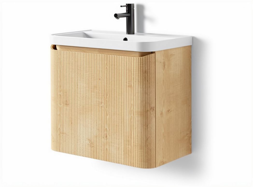 Meuble de salle de bains avec lavabo en bois et surface en résine - 60 x 45 x 50cm