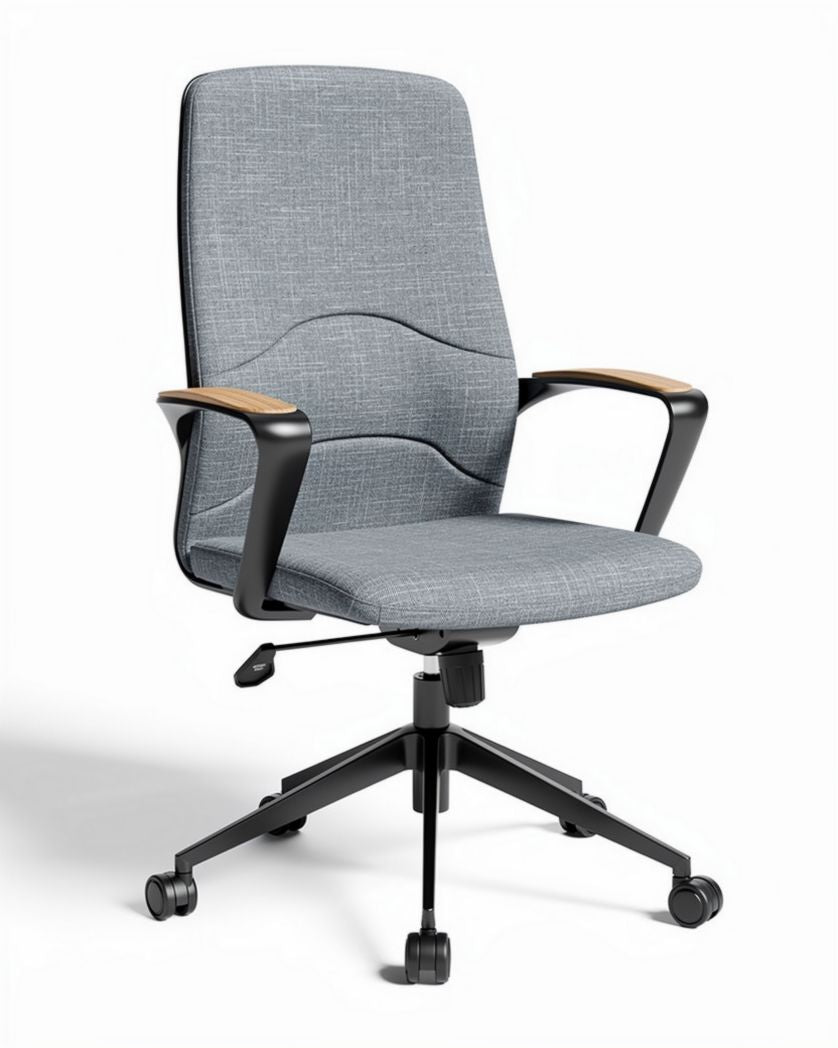 Chaise de bureau réglable en tissu avec accoudoirs en bois - 45 x 60 x 100cm
