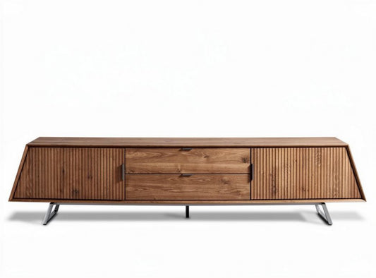 Meuble TV en bois avec rangements pour salon - 200 x 40 x 40cm