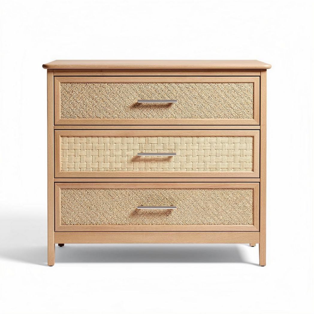 Commode en bois avec tiroirs en rotin pour chambre - 80 x 40 x 75cm