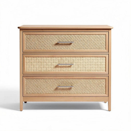 Commode en bois avec tiroirs en rotin pour chambre - 80 x 40 x 75cm