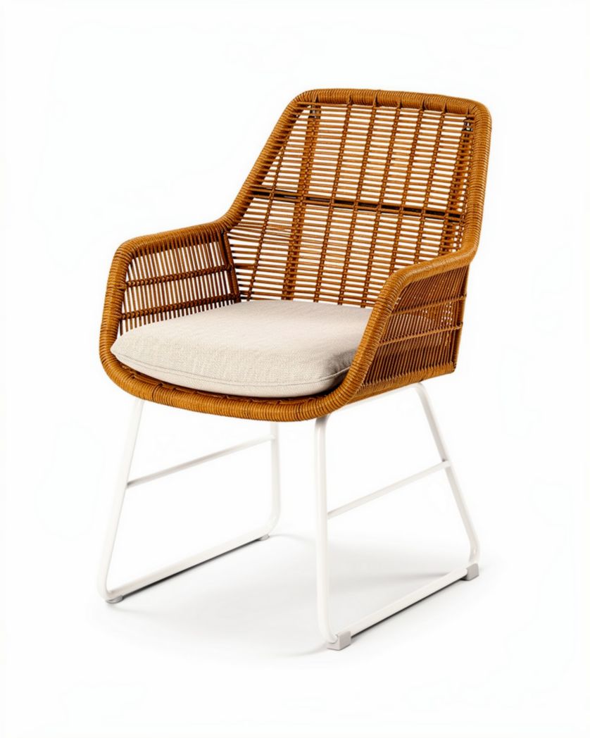 Chaise en rotin pour extérieur avec coussin en polyester - 60 x 60 x 85cm